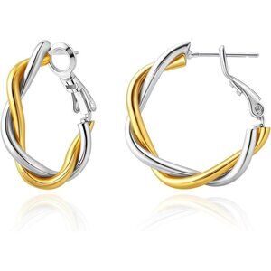 🆕 Women Silver Hoop Earring Lightweight Twisted Desgined Hypoallergenic Jewelry